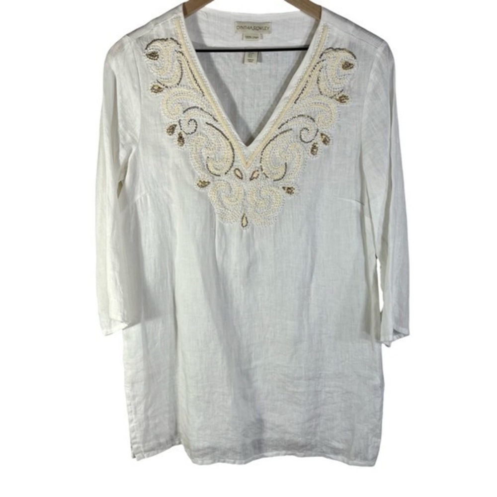Cynthia Rowley 100% Linen Beaded Tunic White Women’s Size S